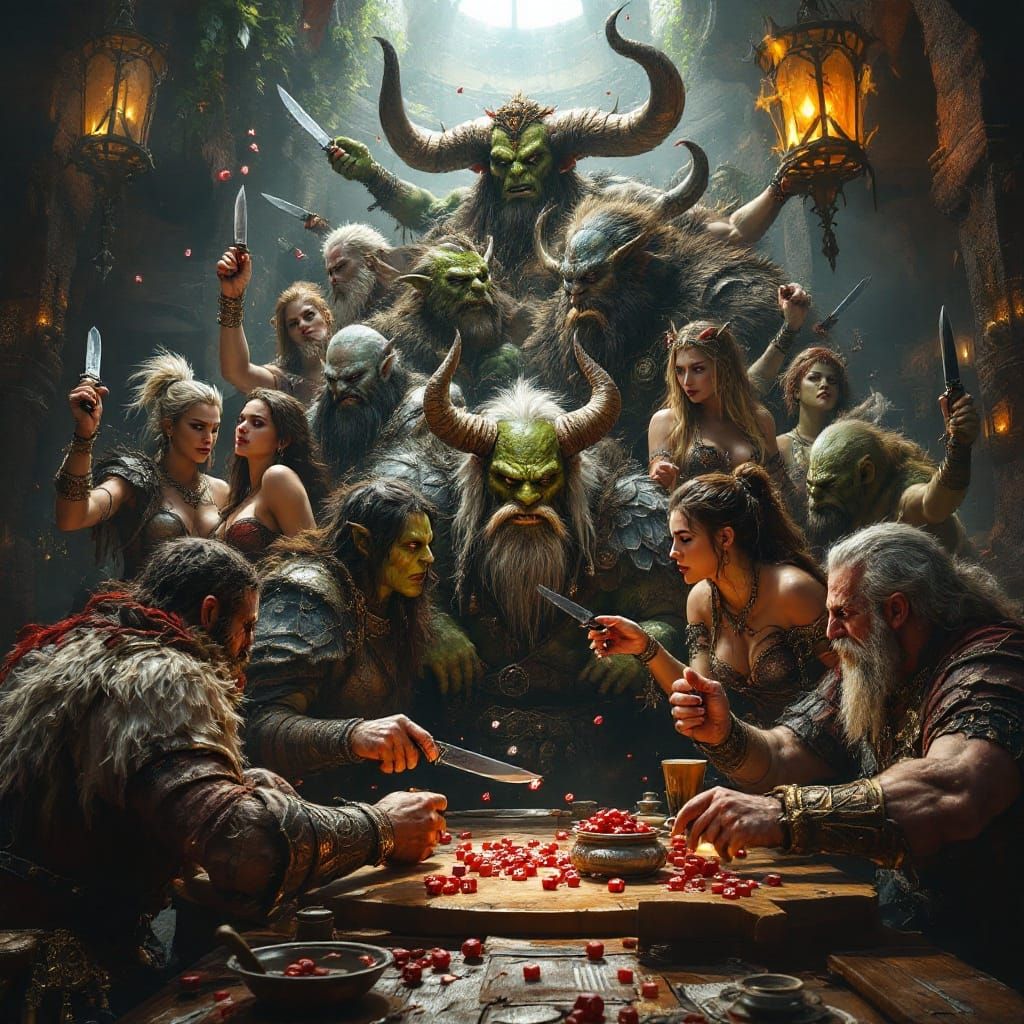 Fantasy Tavern Scene in Hyperdetailed Collage Style