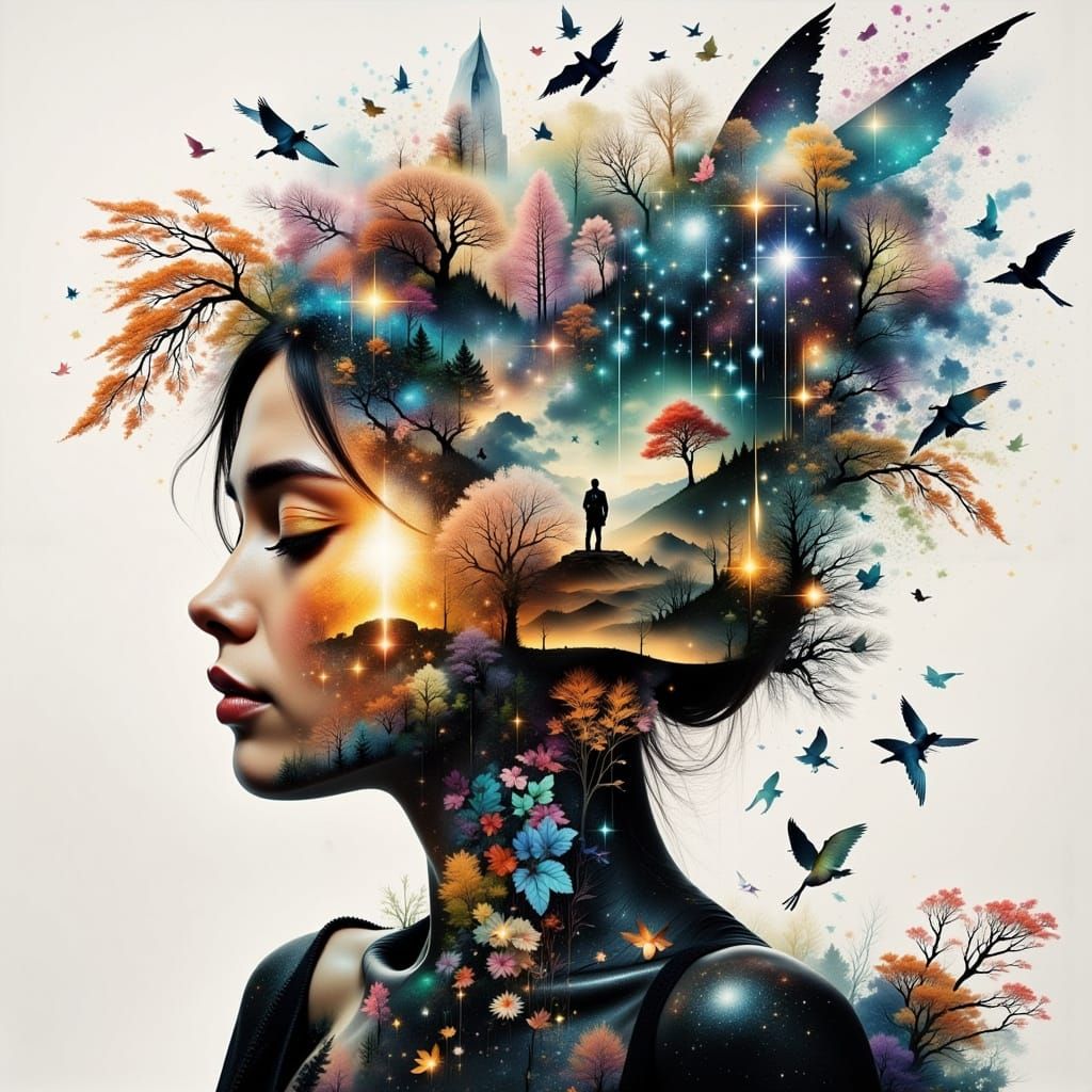 Persistence <lora:Dreamweave Flux:1.0> <lora:IntoMystic:1.0> Journey Collage Adventure Dreams Double exposure