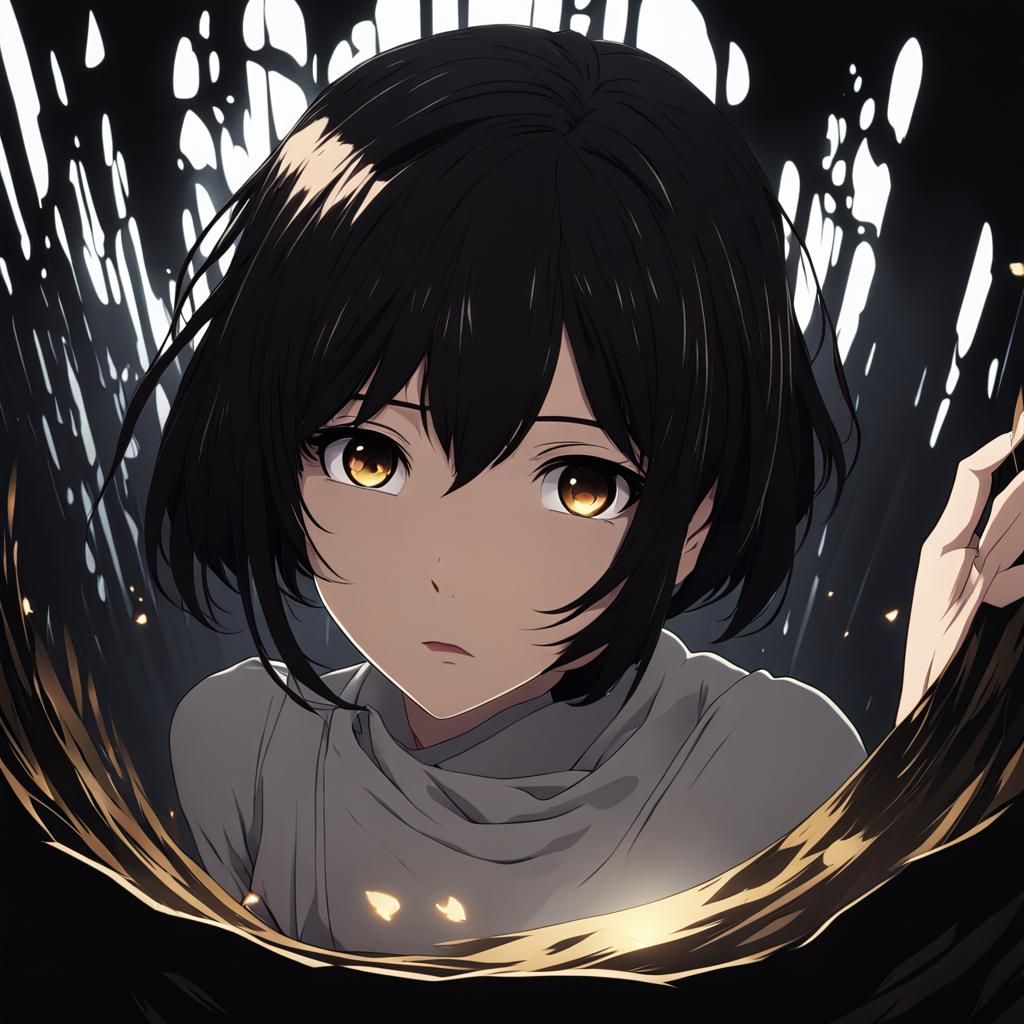 Anime Woman Falling into Bottomless Dark Well