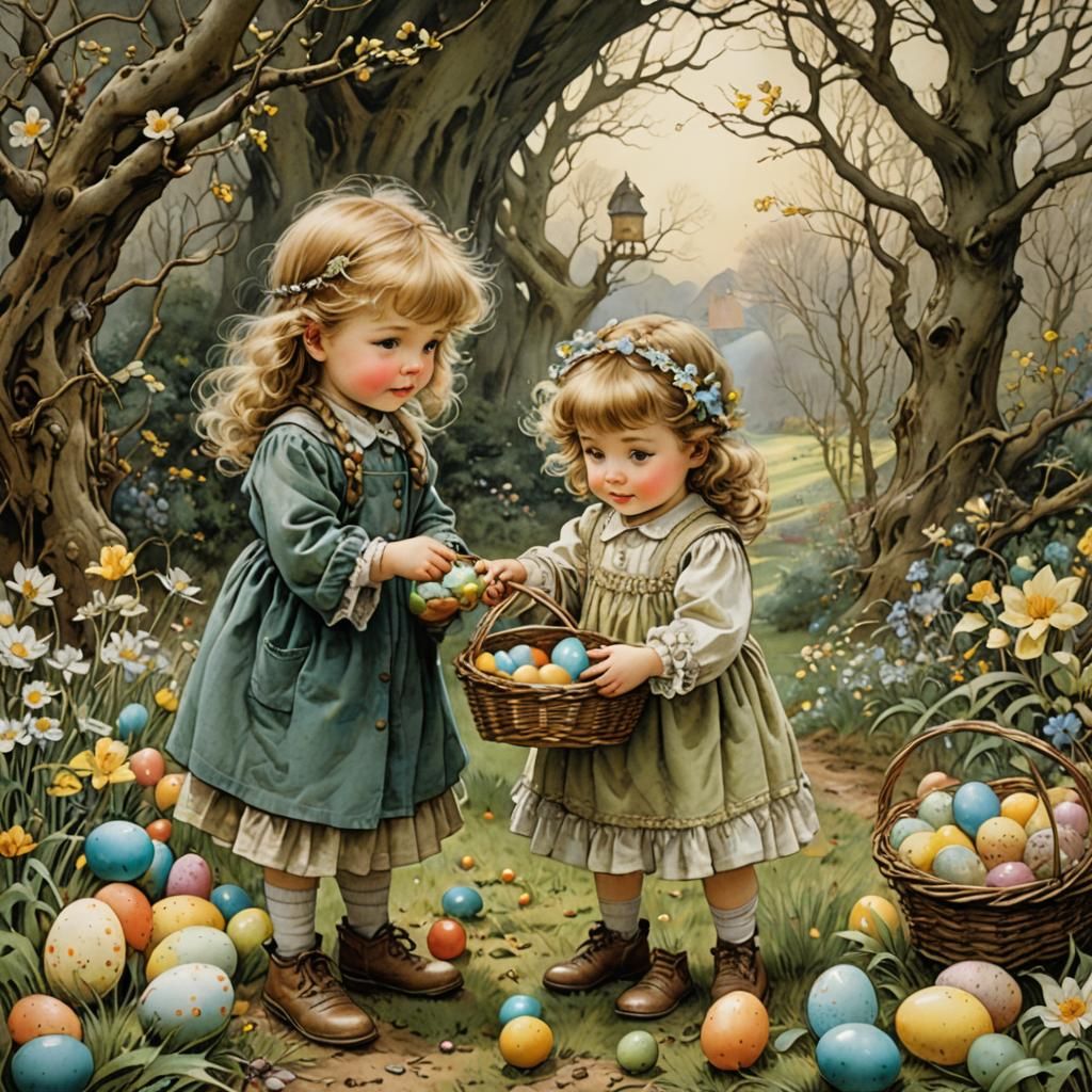 Easter Egg Hunt: Classic Fairy Tale Illustration