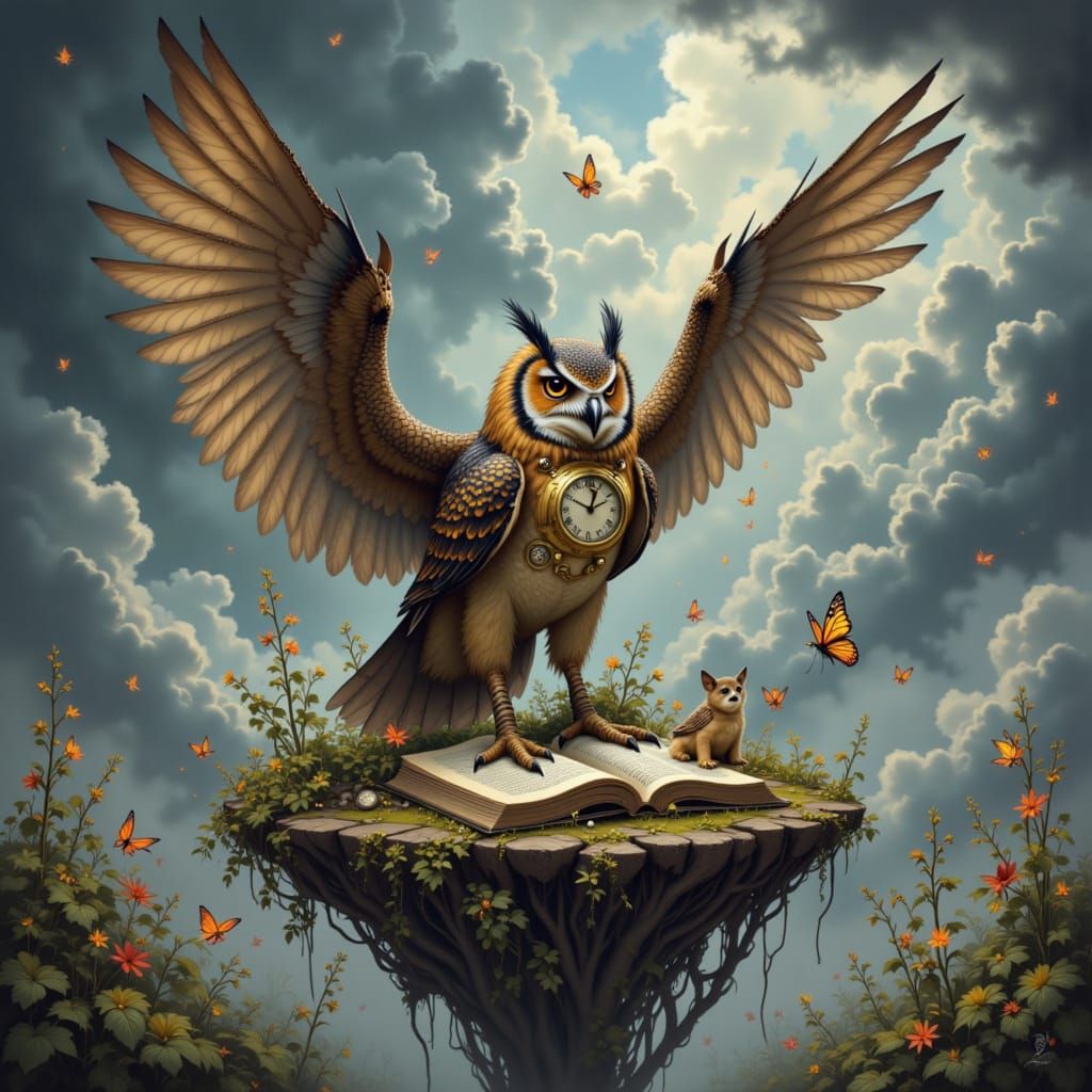 Clockwork Owl on Floating Book Island