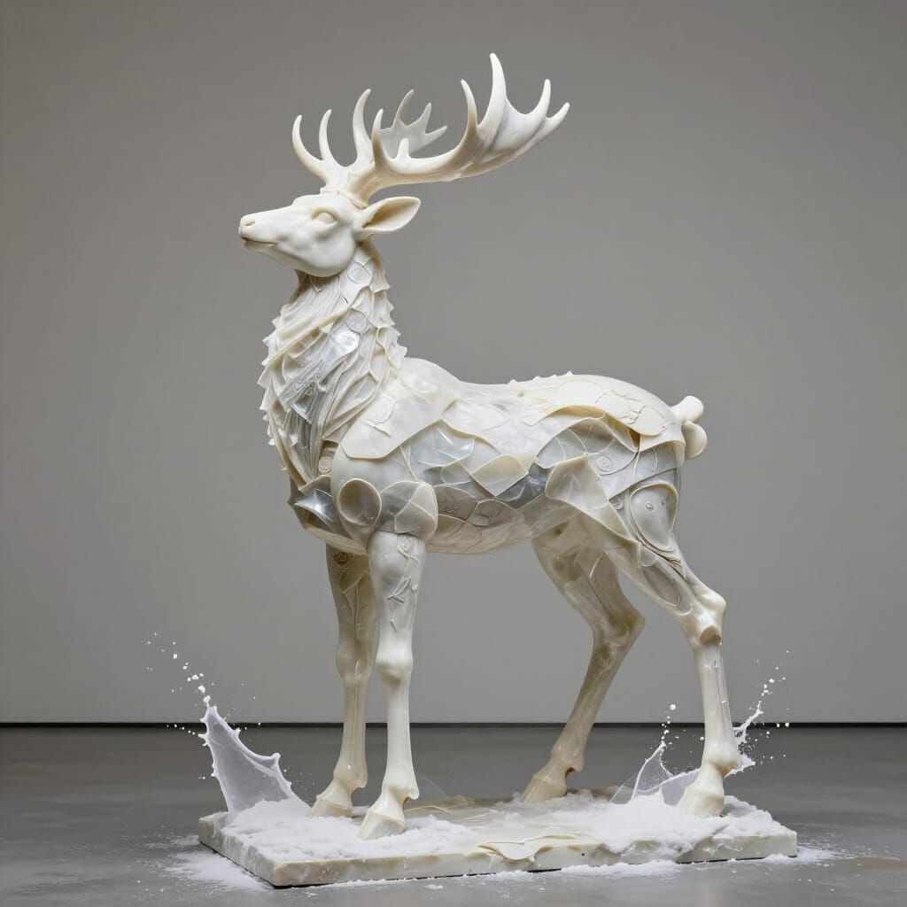 Avant-Garde Porcelain Stag Sculpture in Minimalist Snow