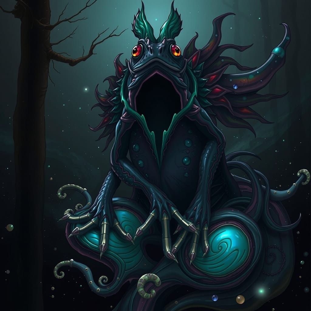 Surreal Fusion of Frog and Rabbit in Psychedelic Landscape