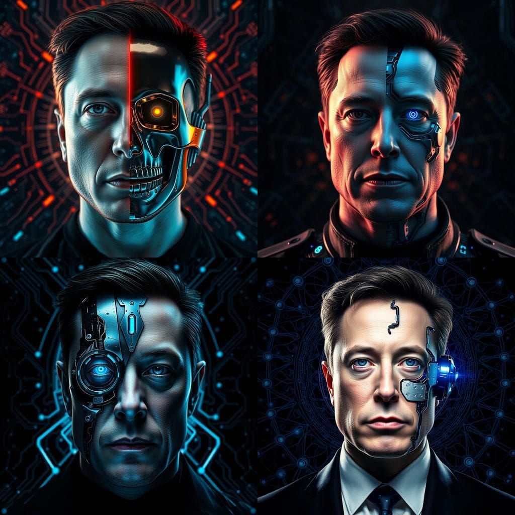 Ethereal Elon Musk Portrait in Cyberpunk Aesthetic