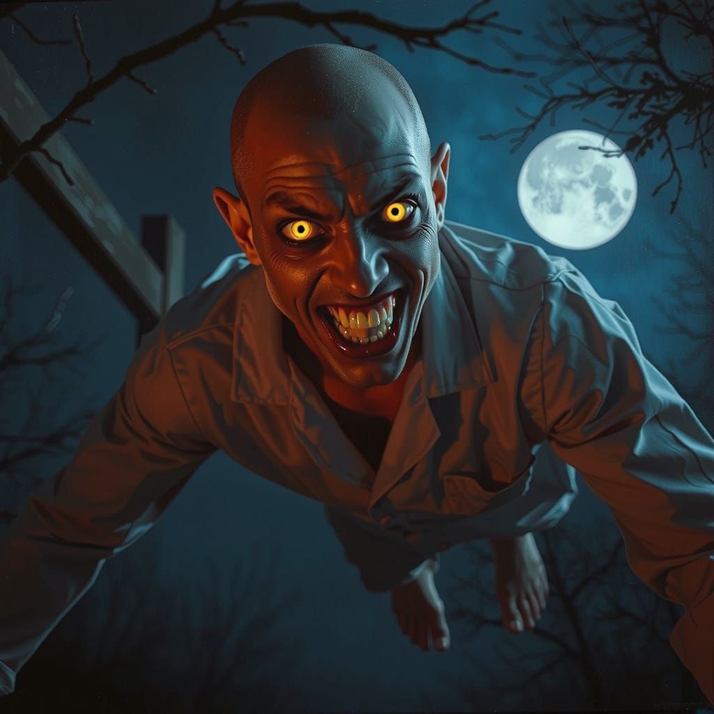 Creepy Vampire Floating on Moonlit Night as Expressionist Ar...