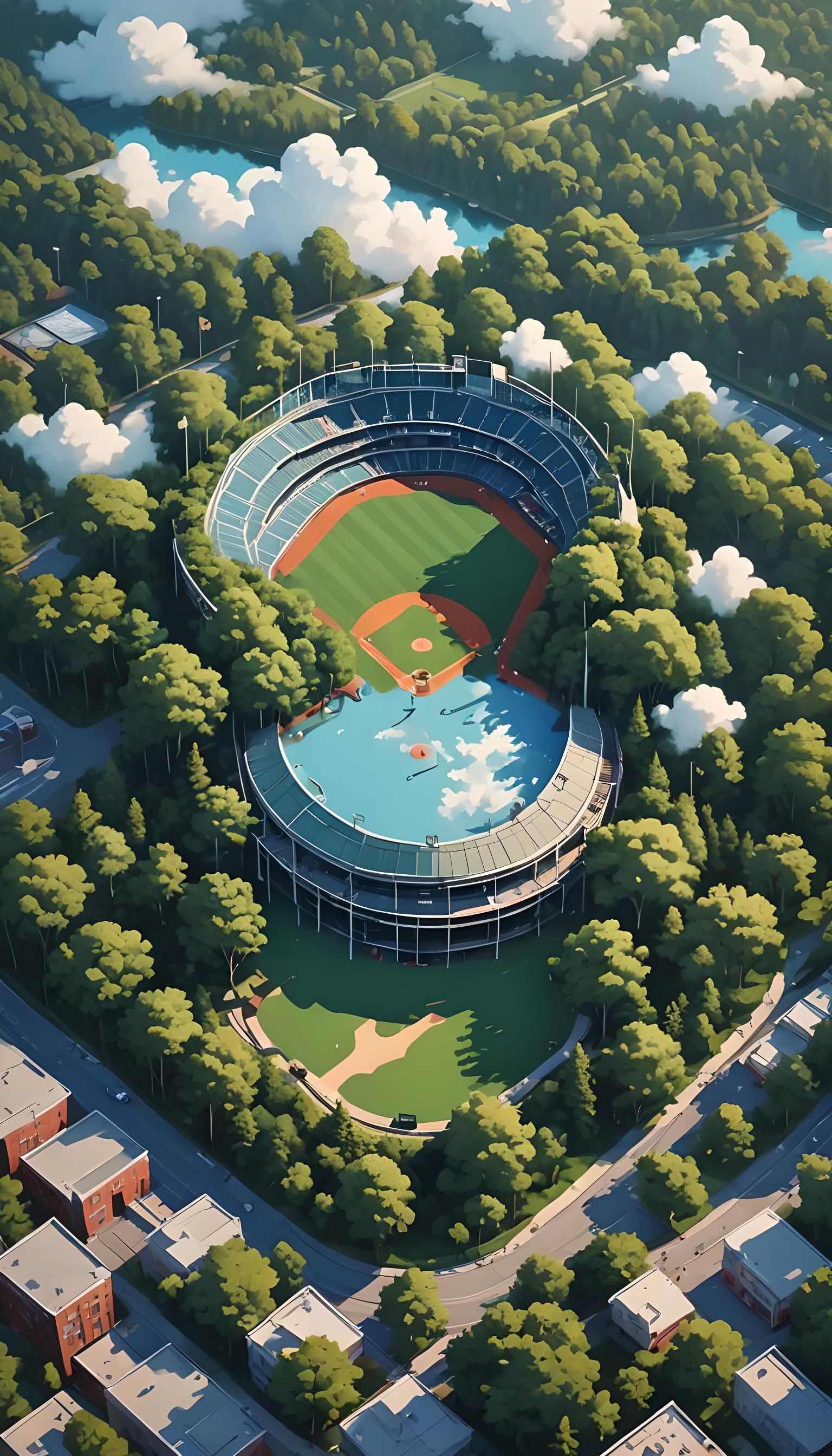 Baseball Stadium Floating Island: Digital Sky Art