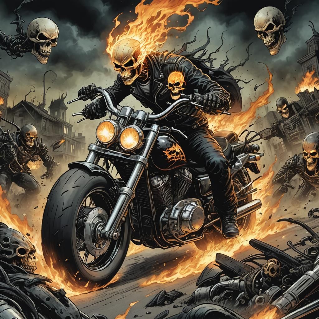 Nightmarish Ghost Rider on Motorcycle