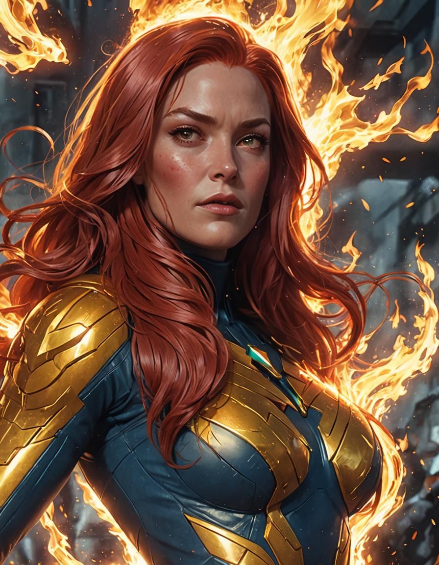 Jean Grey Phoenix Portrait in Hyperdetailed Digital Art