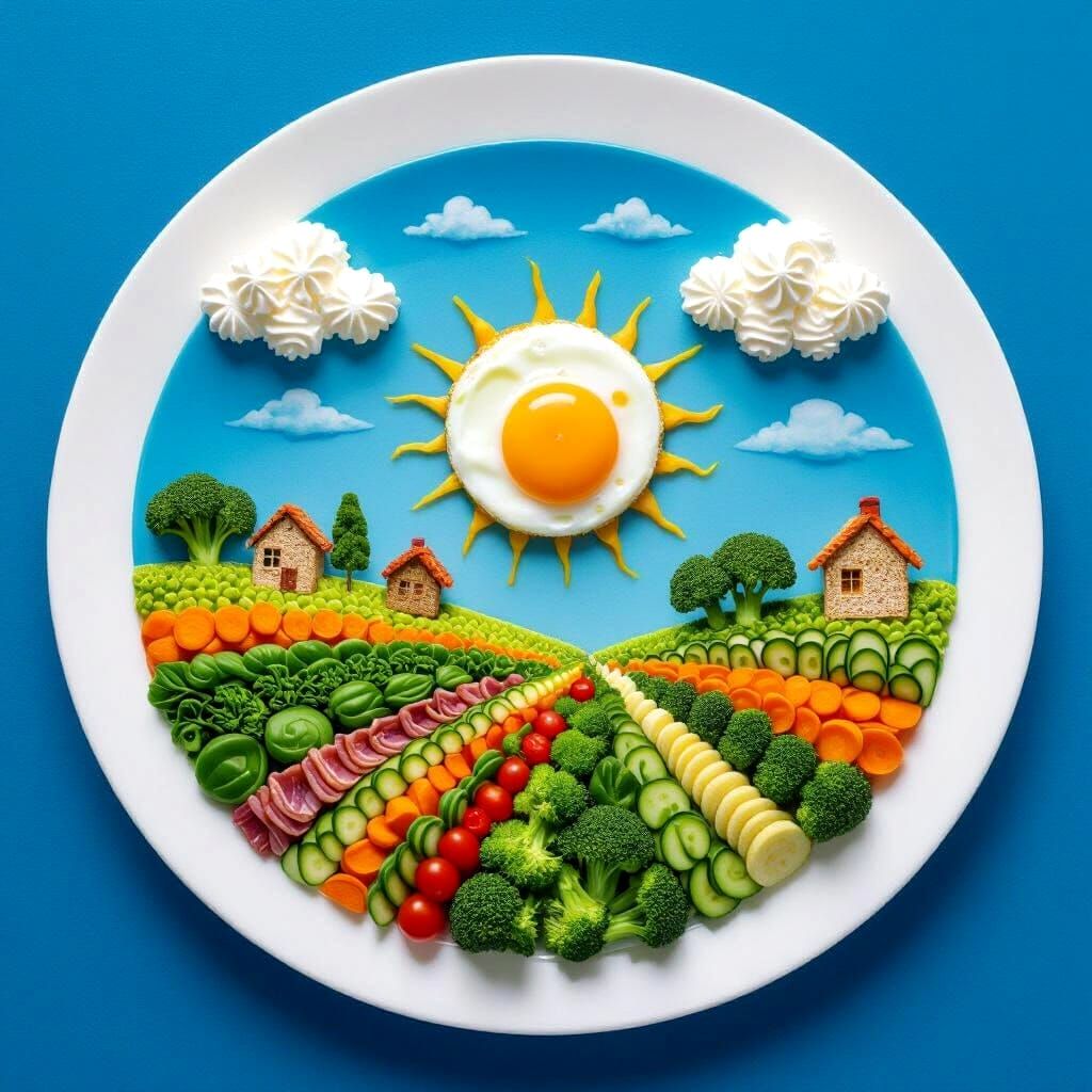 Edible Food Landscape on White Plate