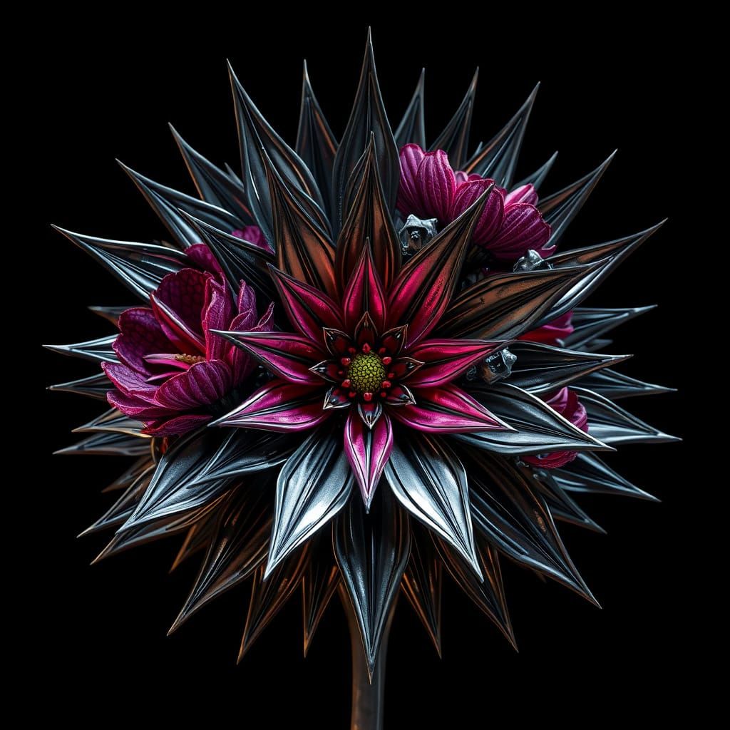 Mechanical Floral Arrangements in Cyberpunk Style