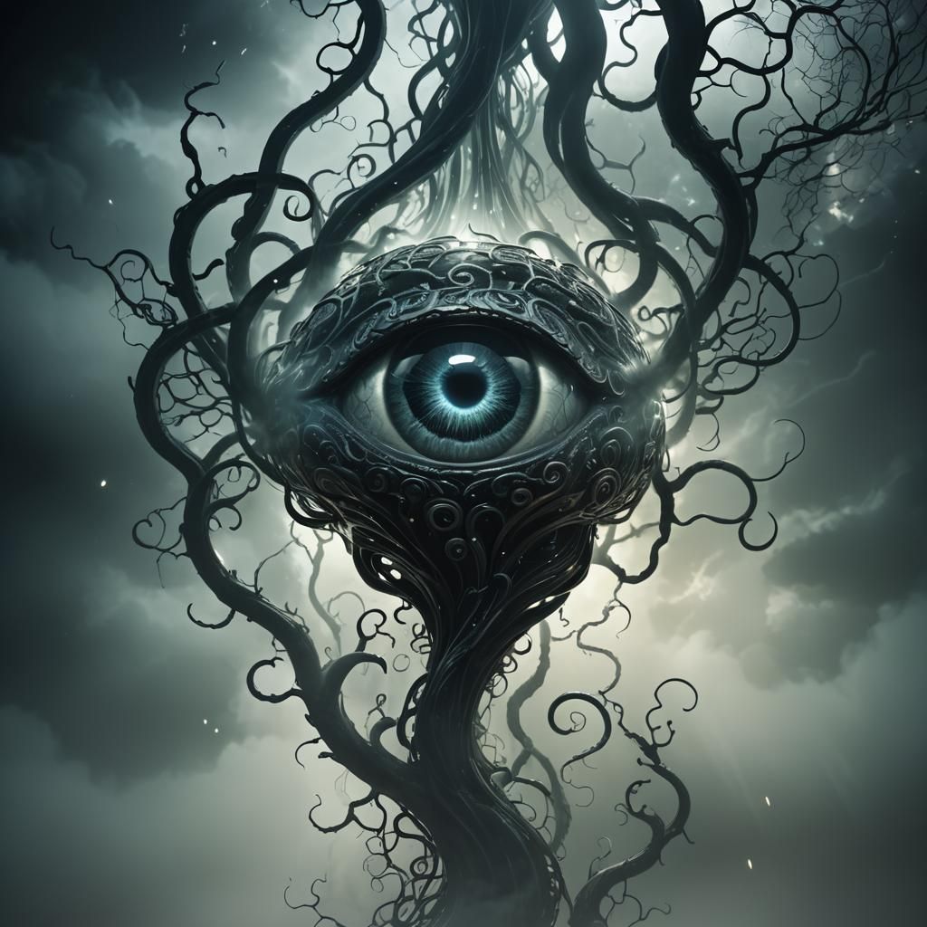 Eerie Dark Fantasy: Glowing Glass 'A' in Fog