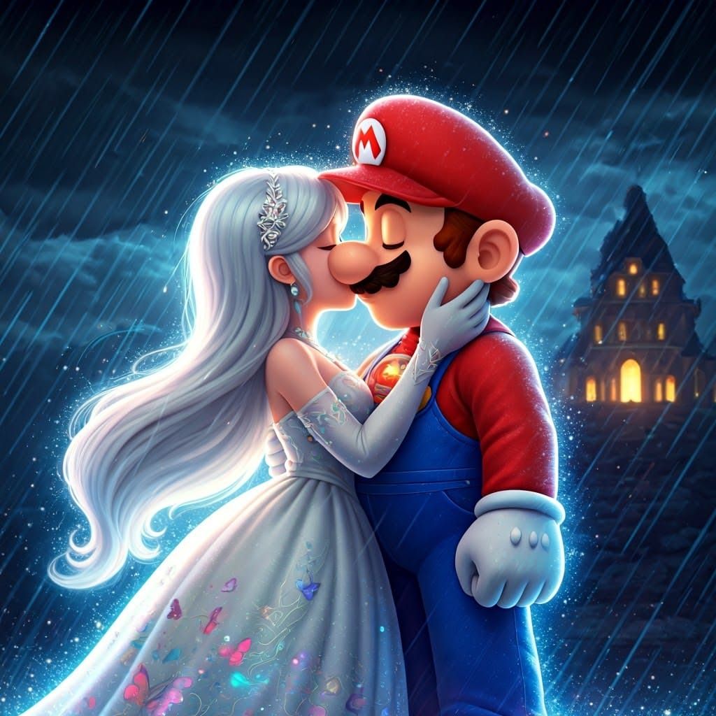 Mario and Timpani Kiss in Storm, Digital Art