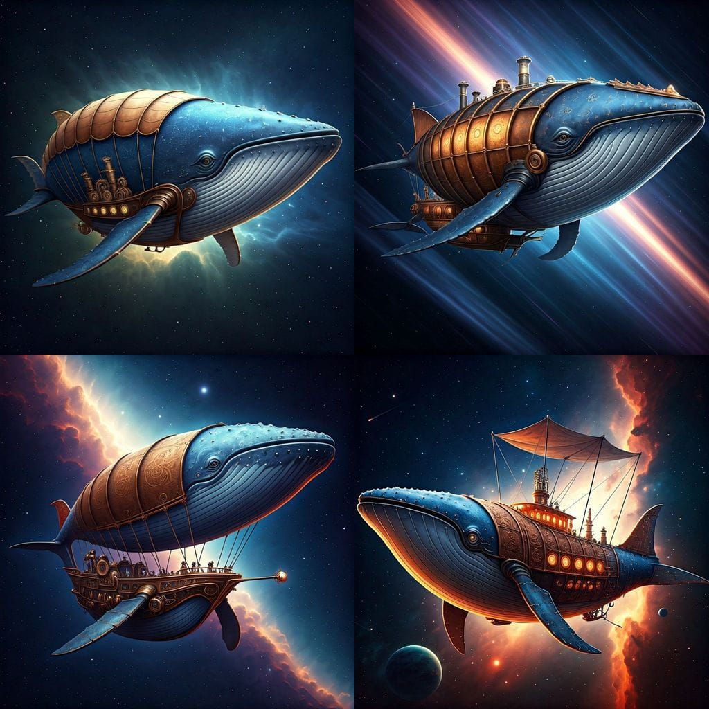 Steampunk Whale Airship Soaring Through Nebula Sky
