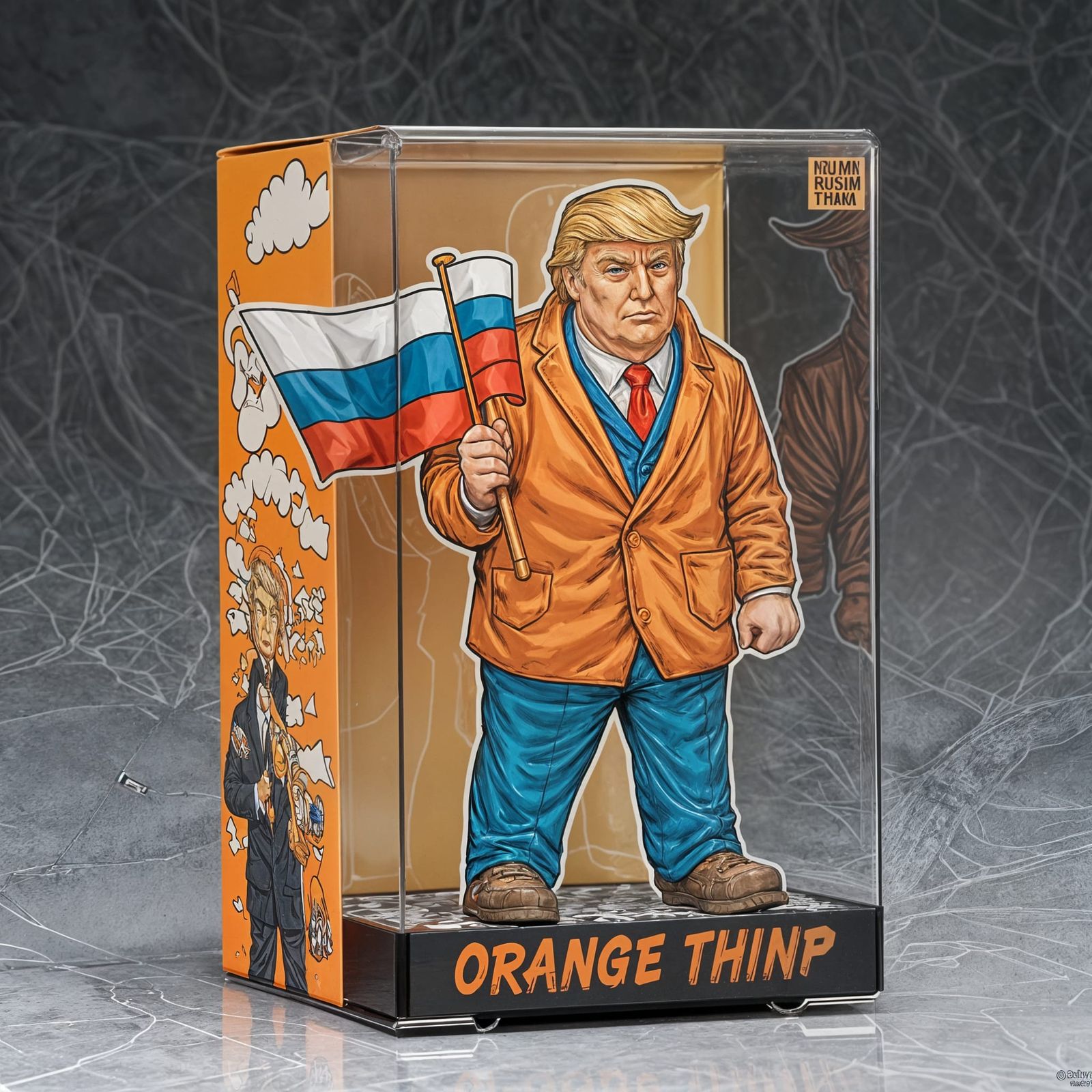 Donald Trump Holding Russian Flag in Comic-Style Masterpiece