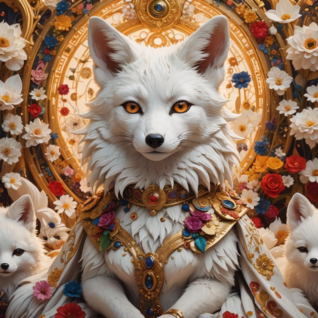 Intricate White Fox with Eccentric Props, Digital Art