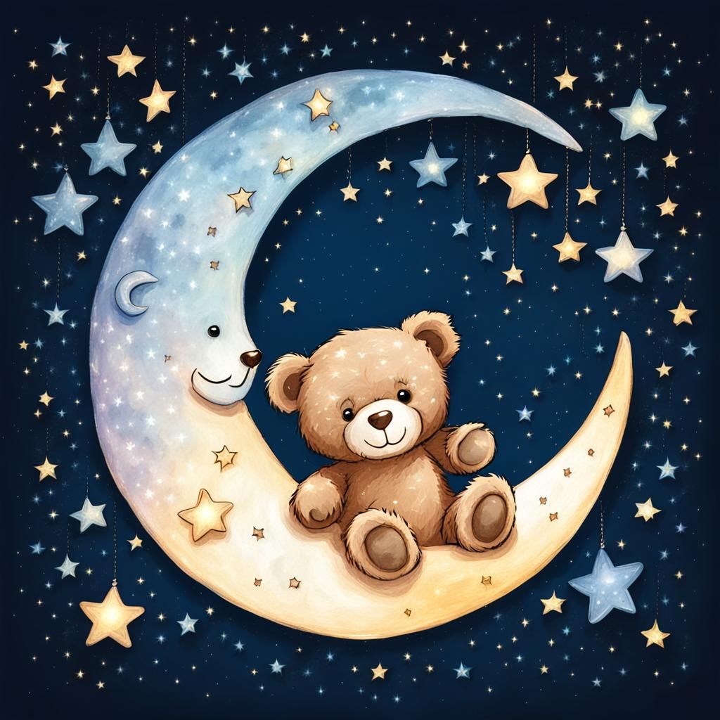 Crescent Moon and Glowing Teddy Bear