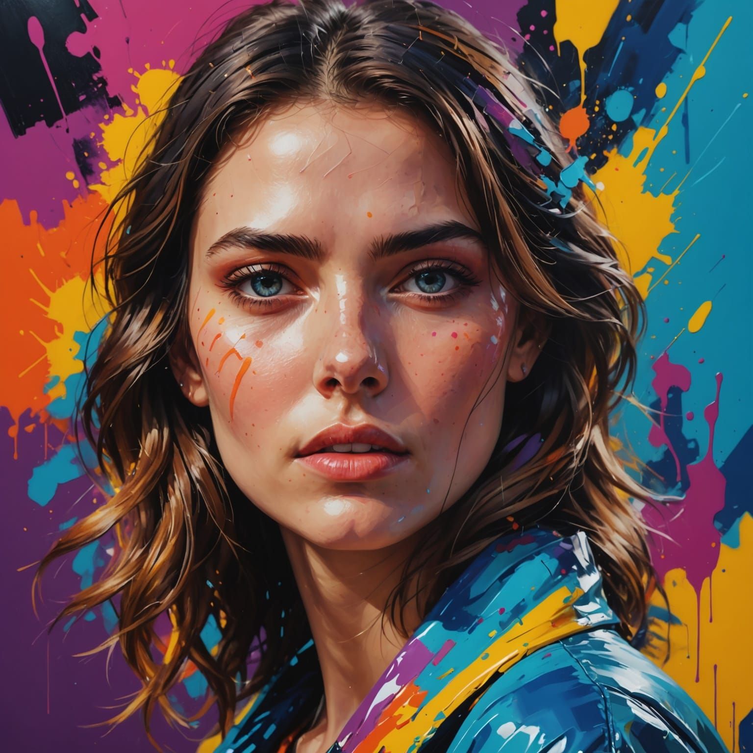 Surrealistic Female Portrait in Vibrant Hype Realism Style