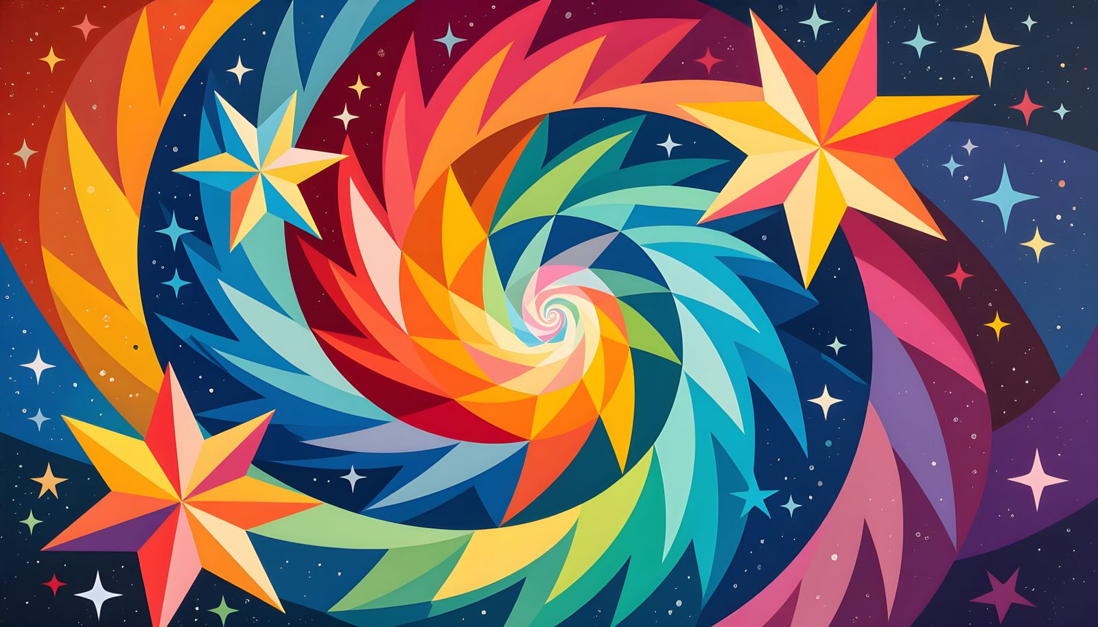 Vivid Cosmic Vortex in Primitive Art Style