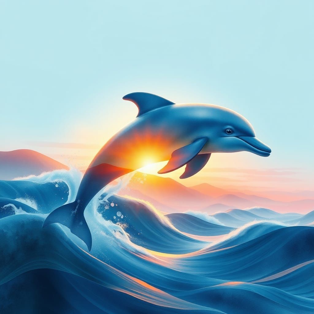 Dolphin Formed from Seascape in Watercolor Style