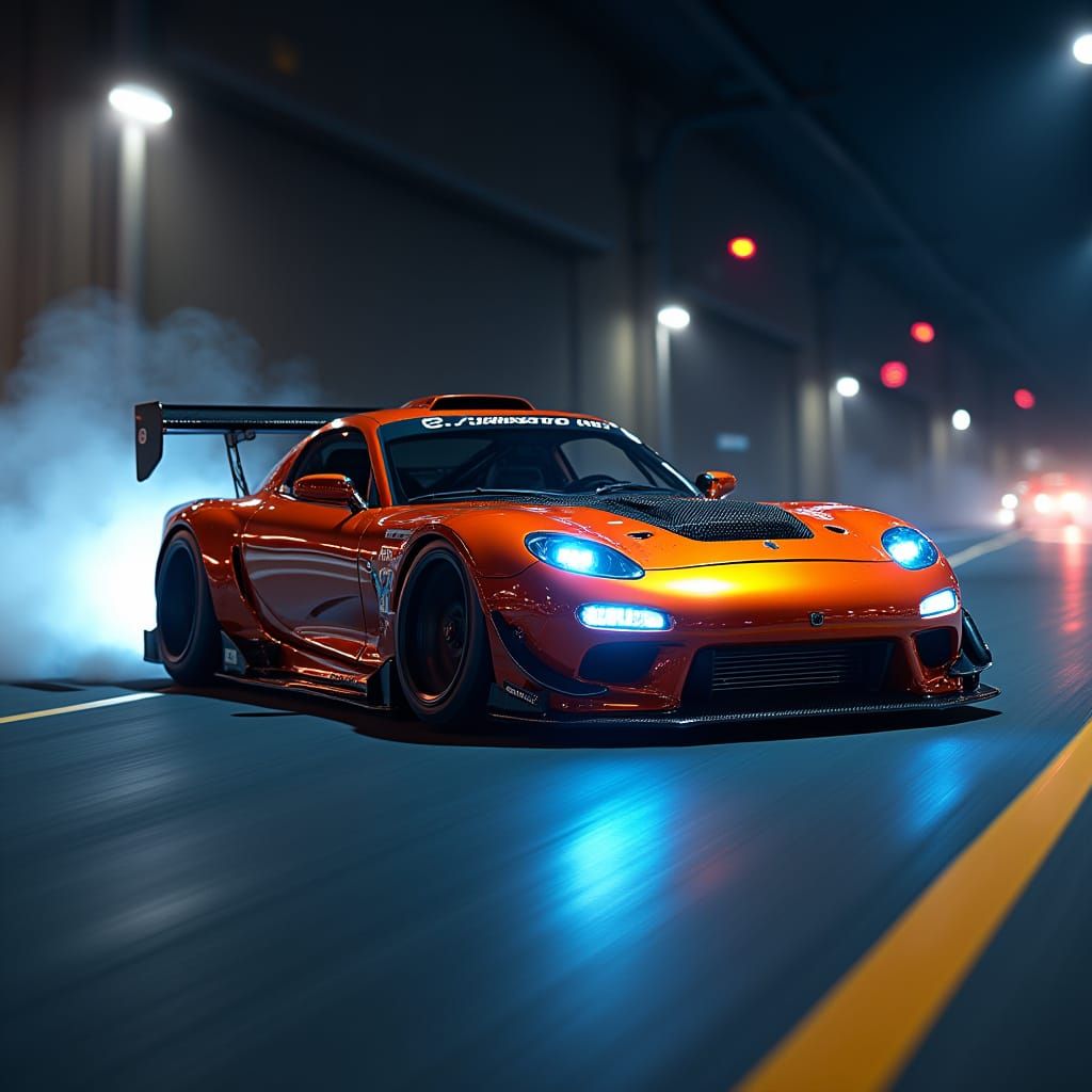 Sleek Mazda RX7 FD3S Speeds Down the Highway in Blazing Meta...