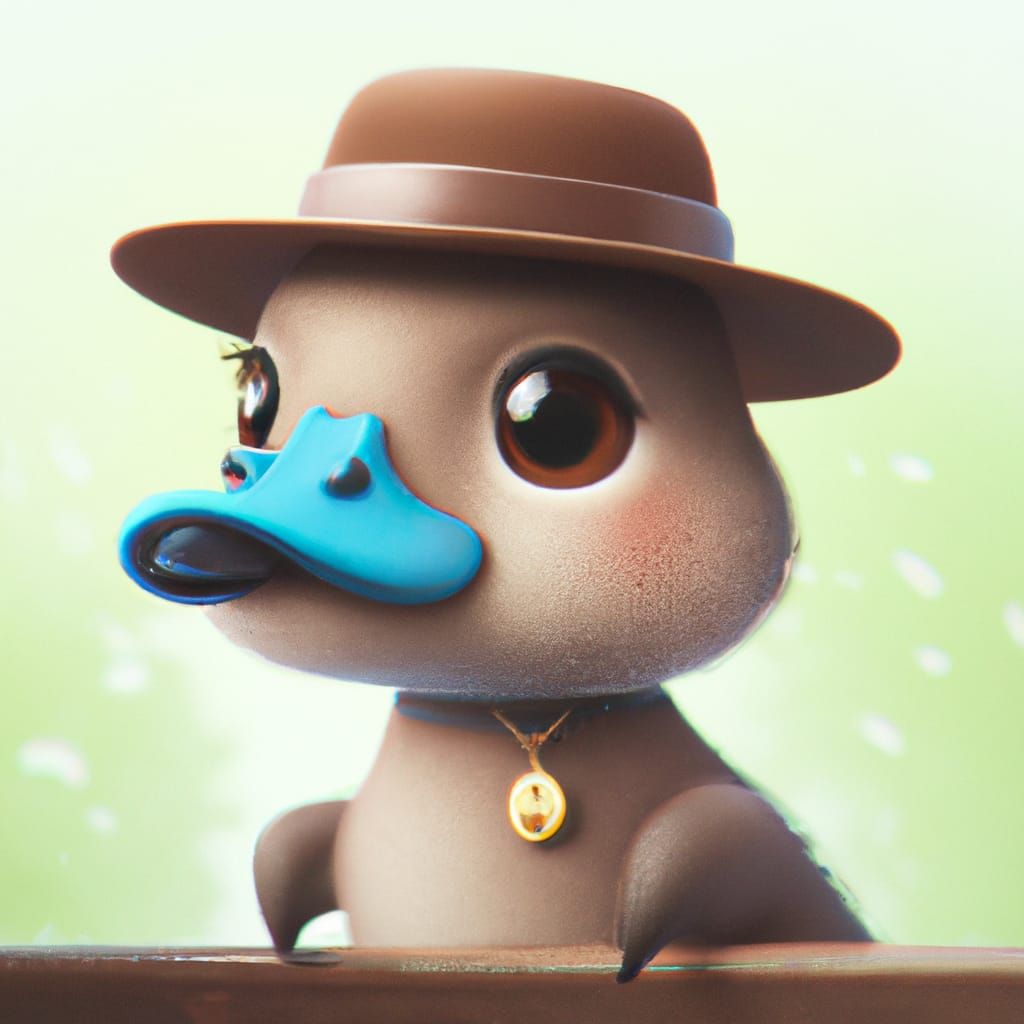 Adorable Chibi Platypus in Fedora, Digital Illustration