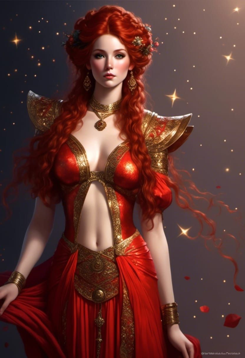 Red-Haired Goddess Portrait in Rococo Style
