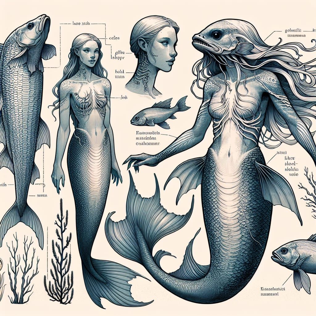 Detailed Mermaid Illustration: Deep Sea Adaptation