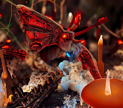 Goliath Moth Lights Candle in Solar-Punk Style