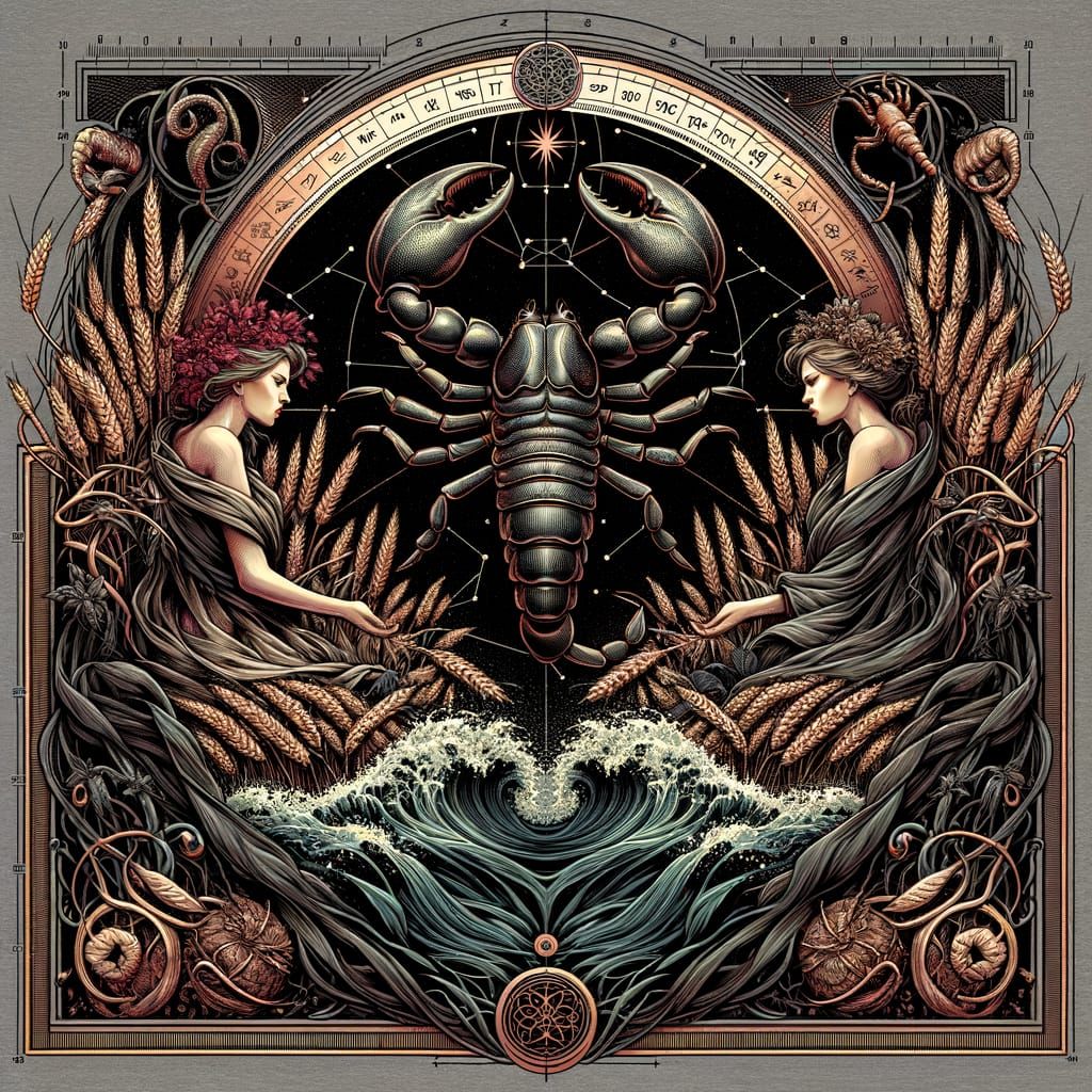 Virgo and Scorpio Jacket Back-Print Art Nouveau Style