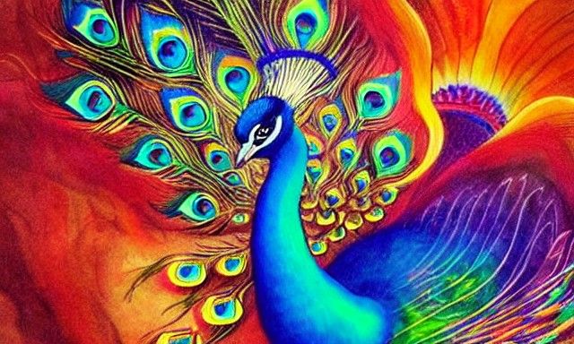 Radiant Peacock in Cel-Shaded Storybook Style