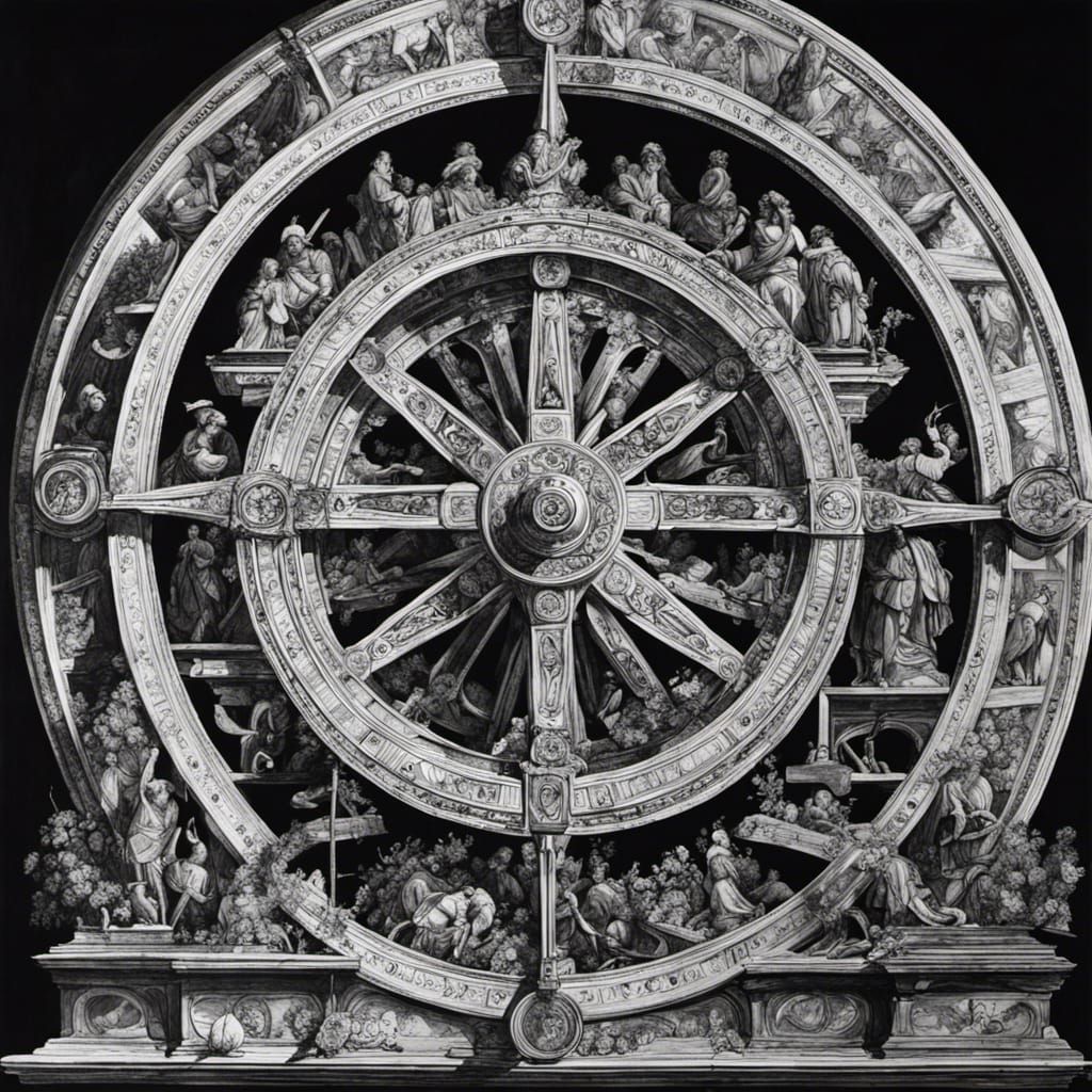 Wheel of Fortune: Black and White Ink Drawing