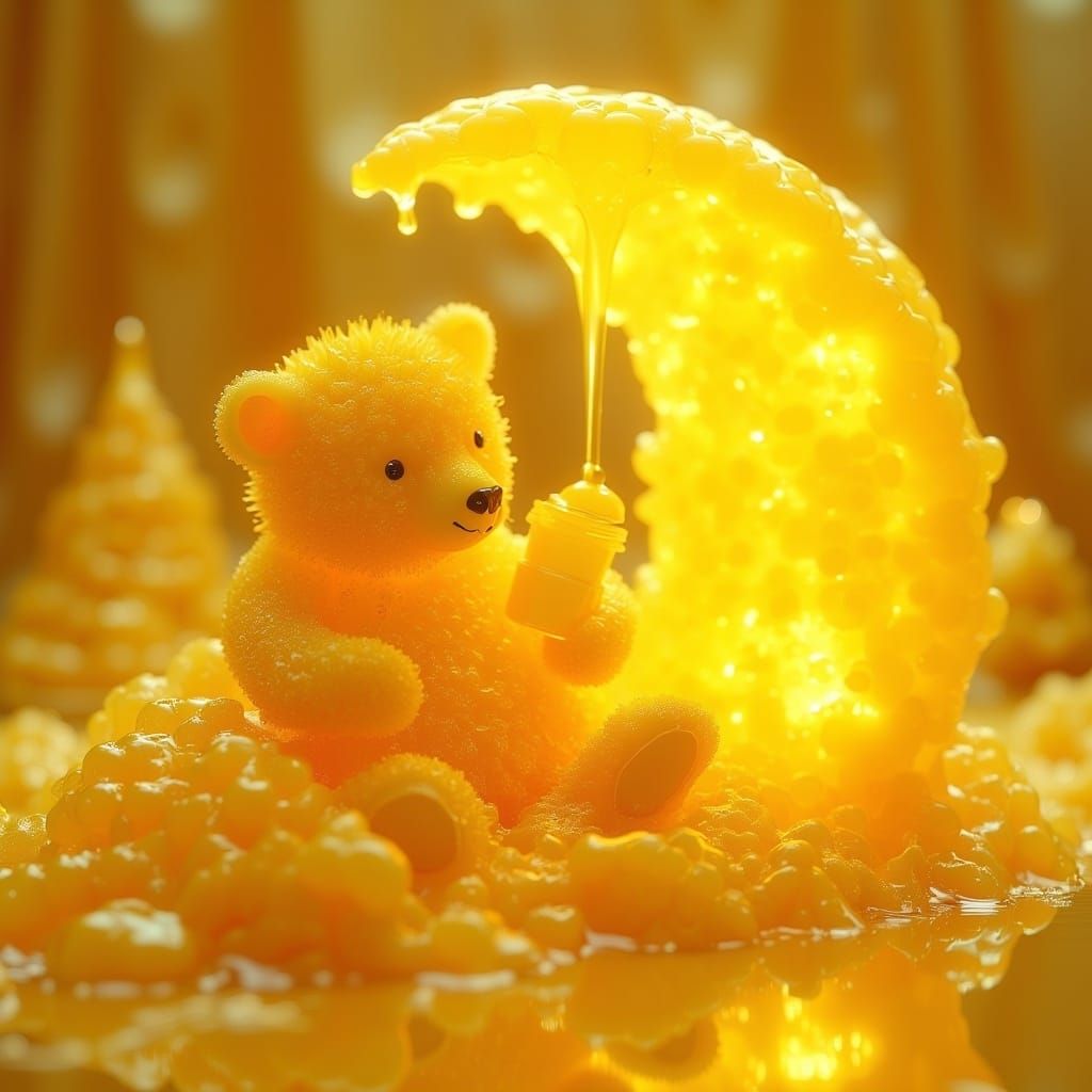 Surreal Honey Bear in a Glowing Moonlit Scene