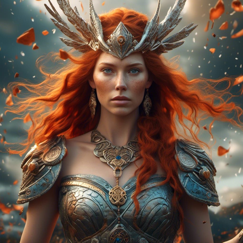 Hyperrealistic Goddess Freyja with Nordic Runes