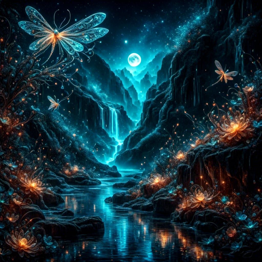 Glowing Animal Spirits in Moonlit Dreamscape