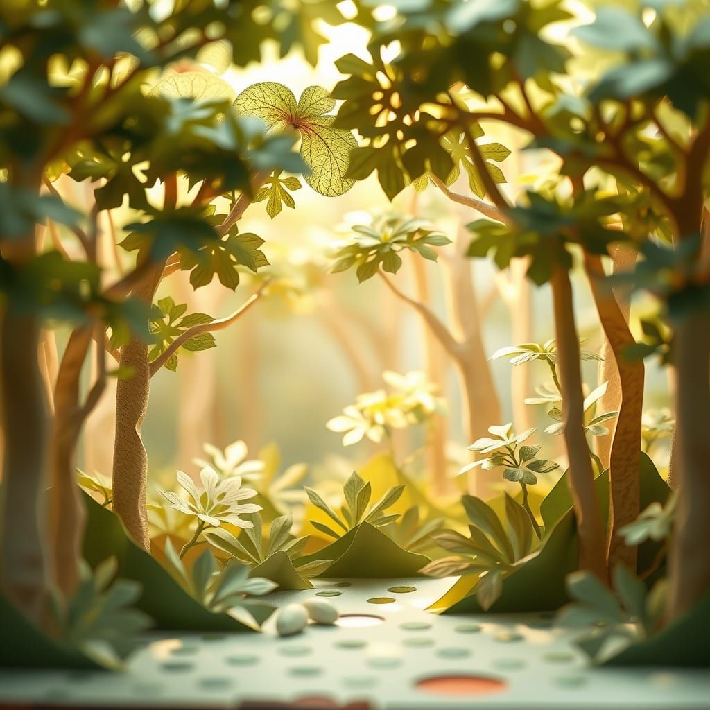 Origami Forest in Whimsical Papercraft Style