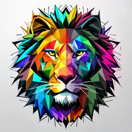 Hyperrealistic Geometric Lion with Sharp Edges