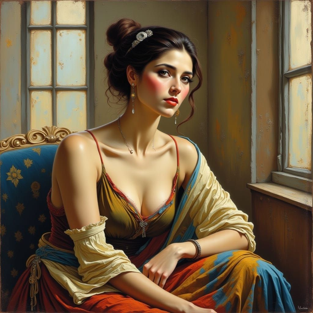 Elegant Female Portrait in Art Nouveau Style