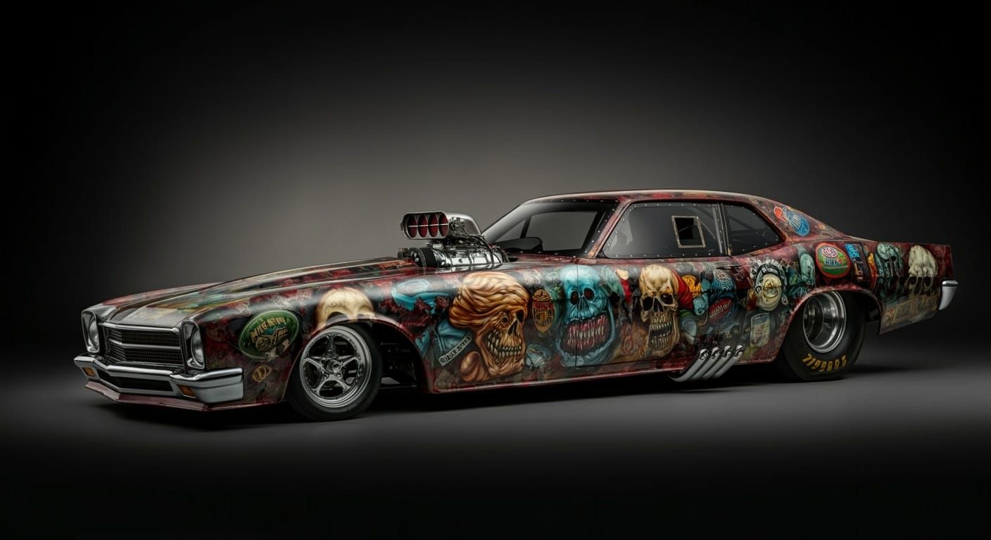 Sleek Horror-Tinged Dragster with Macabre American Car Indus...