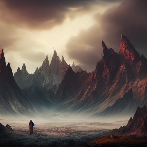 Dramatic Tundra Mountain Range in Darkcore Aesthetic