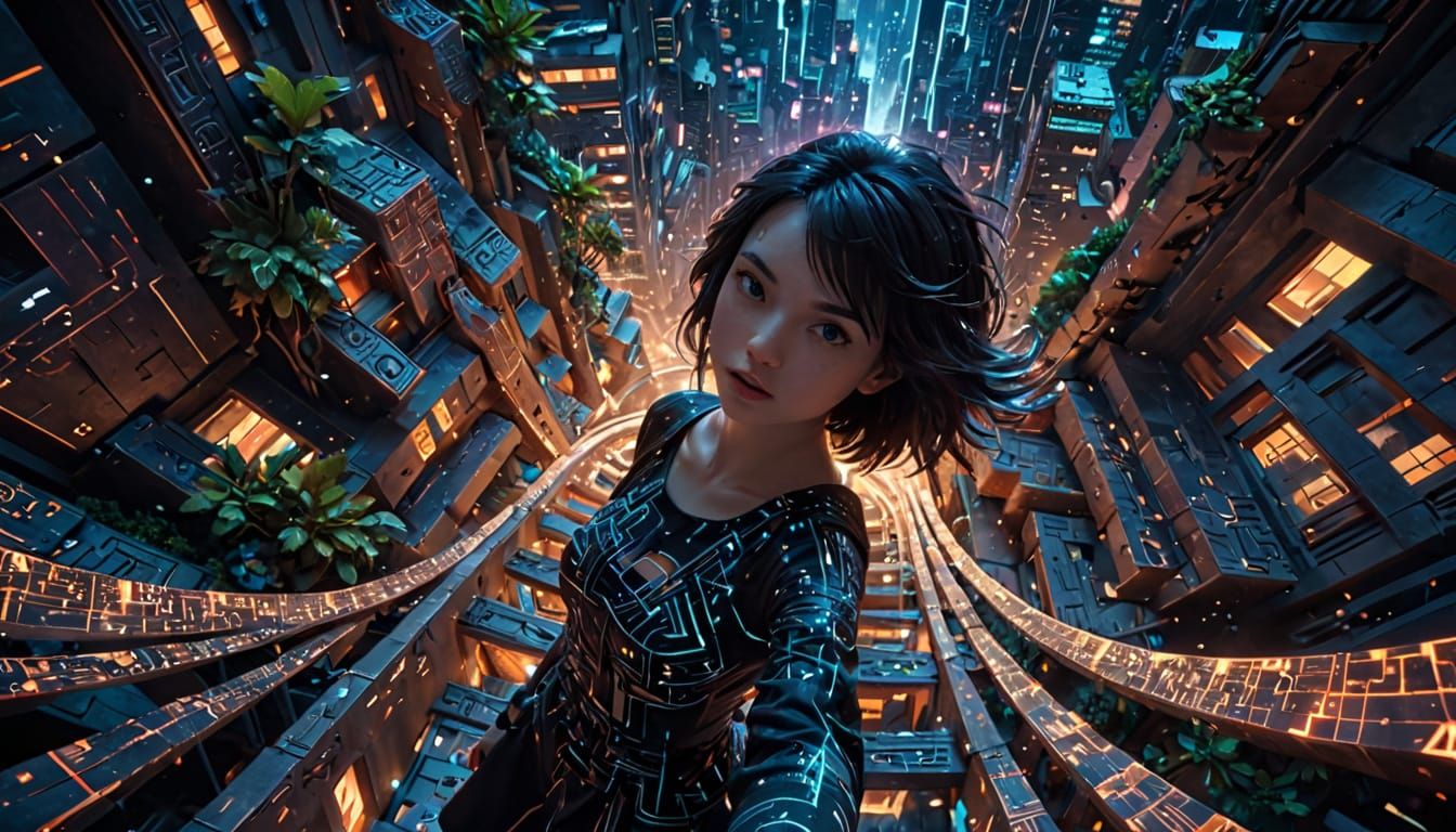 Surreal Digital Dreamscape with Collapsing Reality