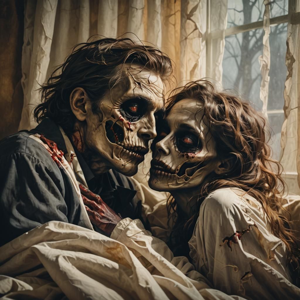 Macabre Kiss: Undead Lovers in Romantic Horror Portrait