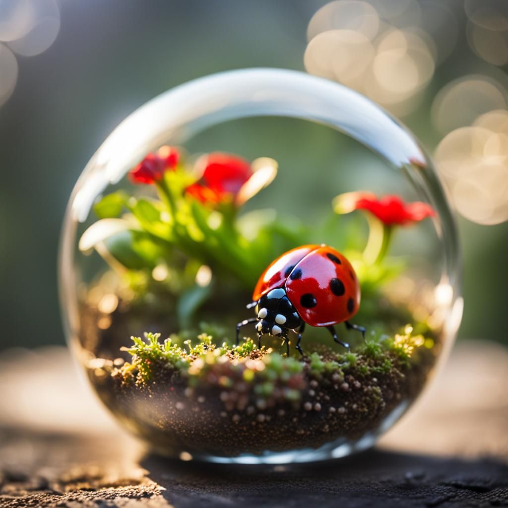 Ladybug Terrarium in Giant Glass Orb