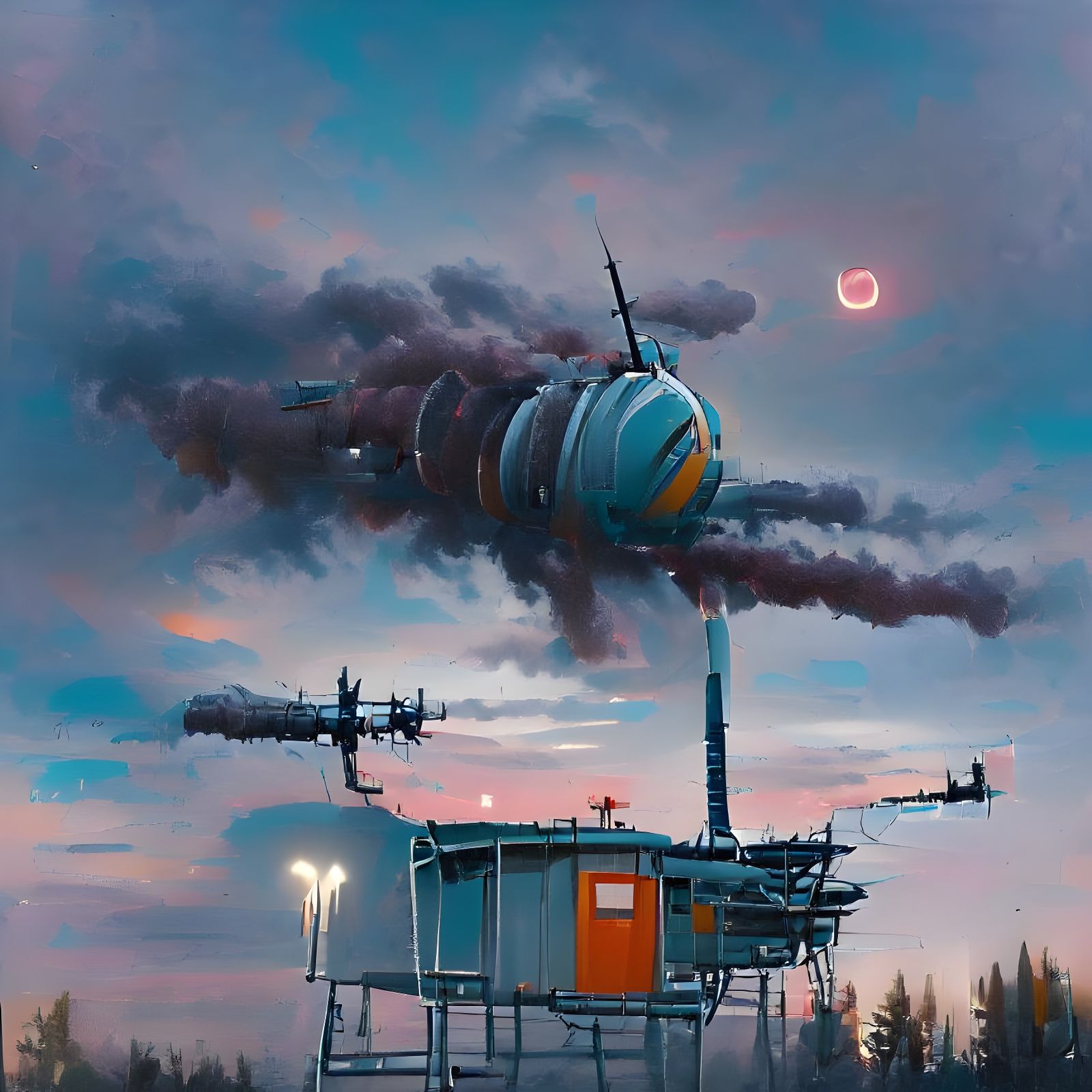 Retro Sci-Fi Space Station by Simon Stalenhag