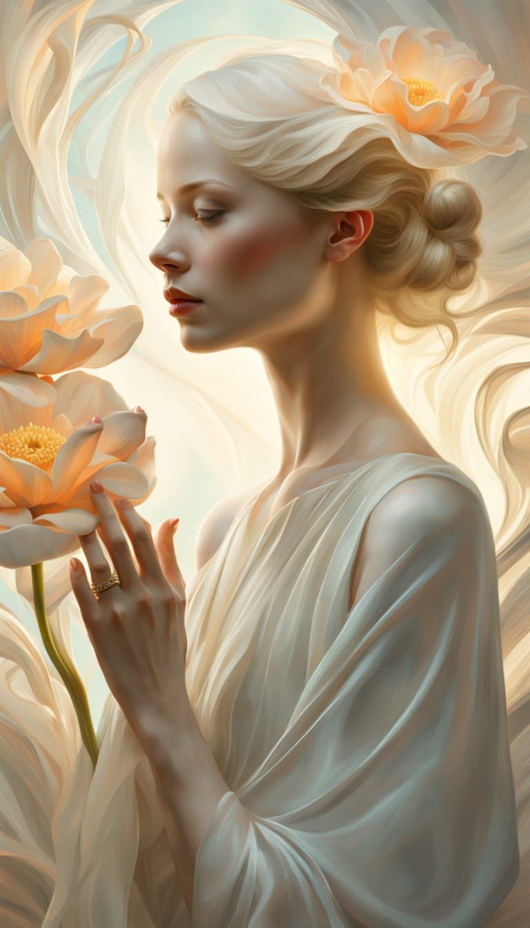 Woman Transforming into Flower in Surrealist Style