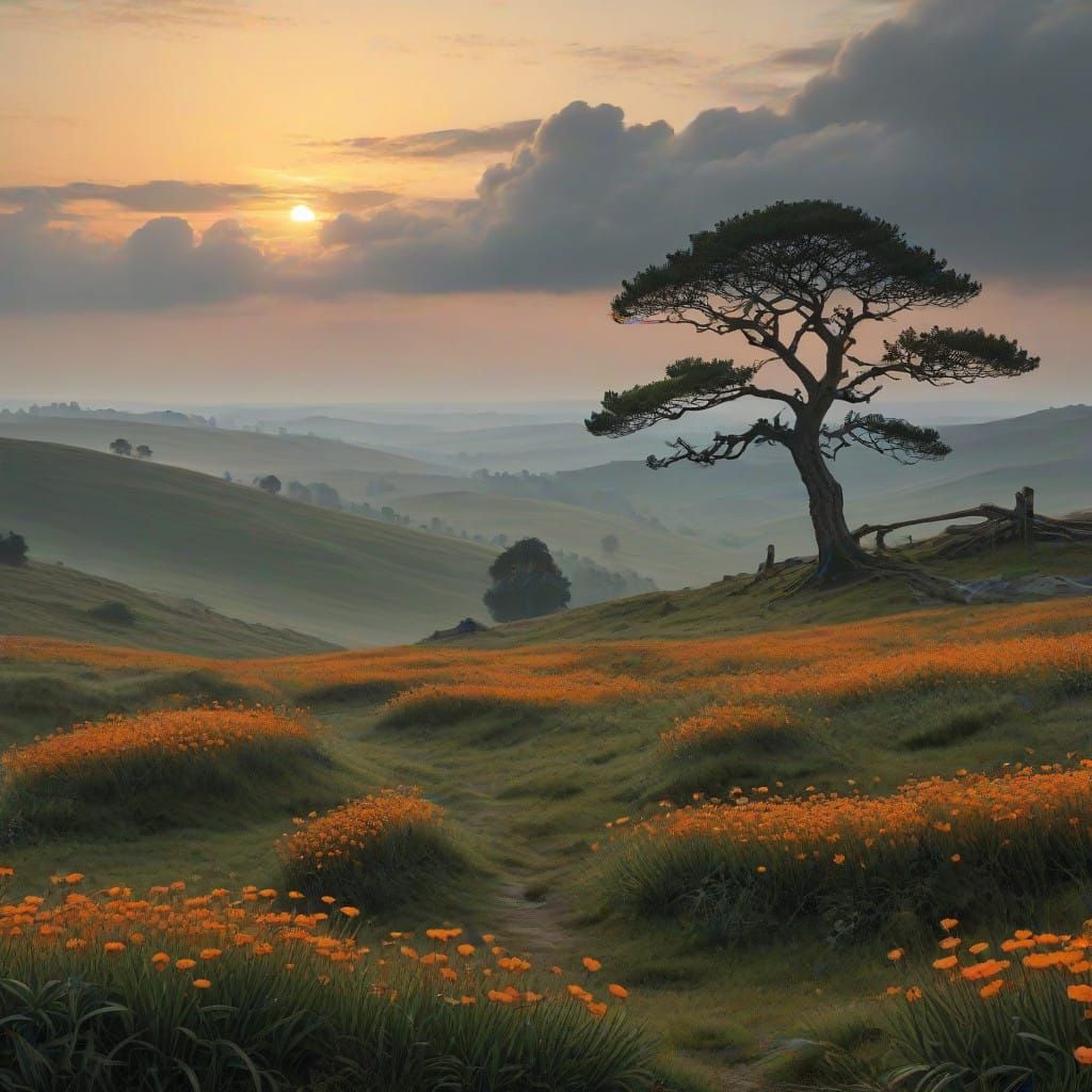 Cloudy Sunrise in the Hills