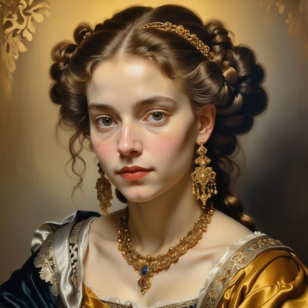 Baroque Portrait of Woman with Ornate Jewelry
