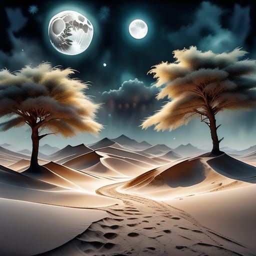 Bedouin Man in Moonlit Desert Watercolor