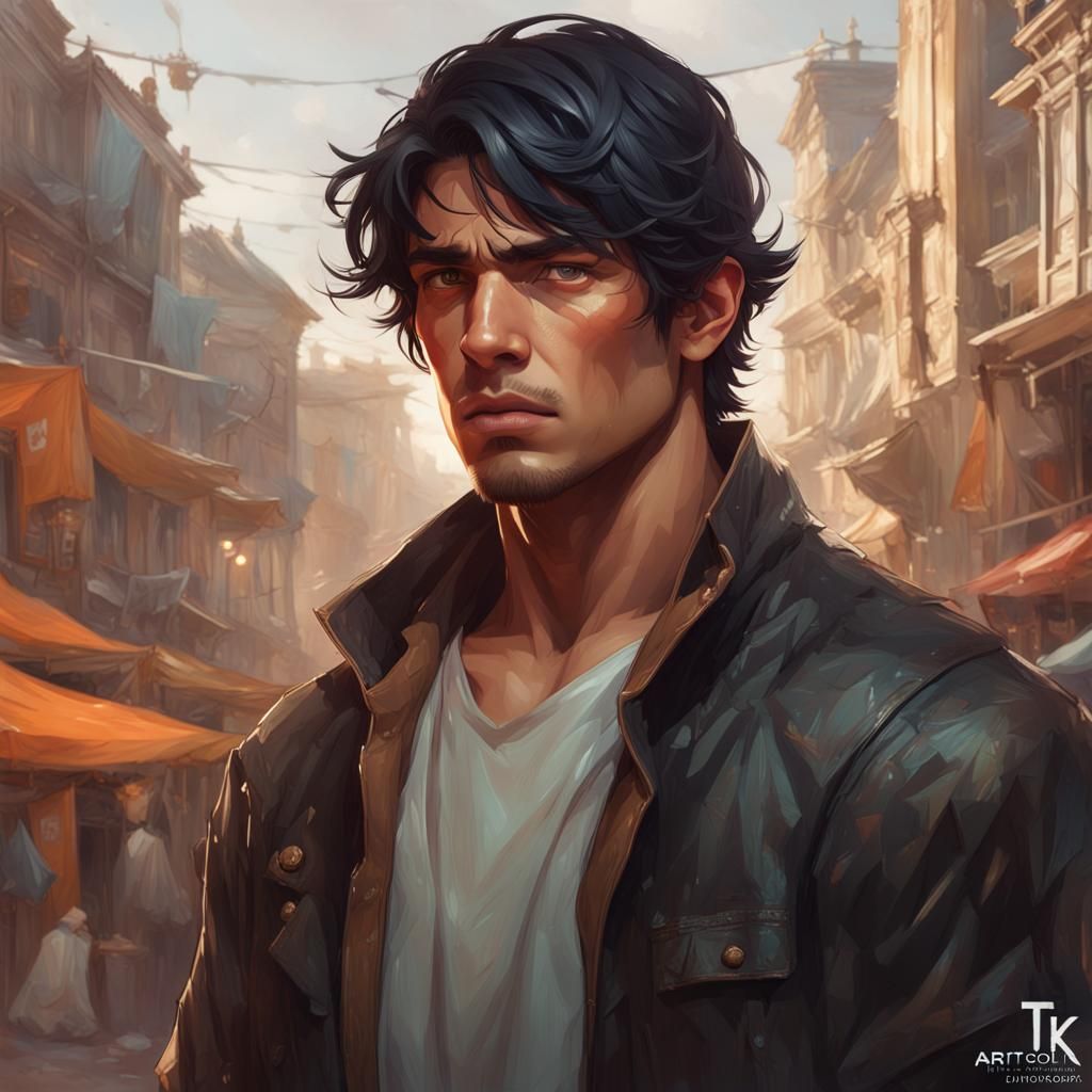 Sad Young Man Portrait in Hyperdetailed Digital Art