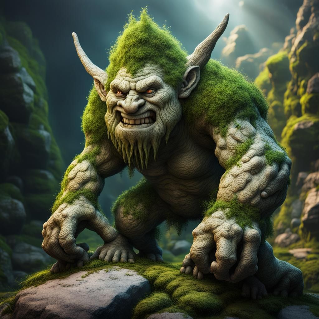Hyperrealistic Rock and Moss Troll Concept Art