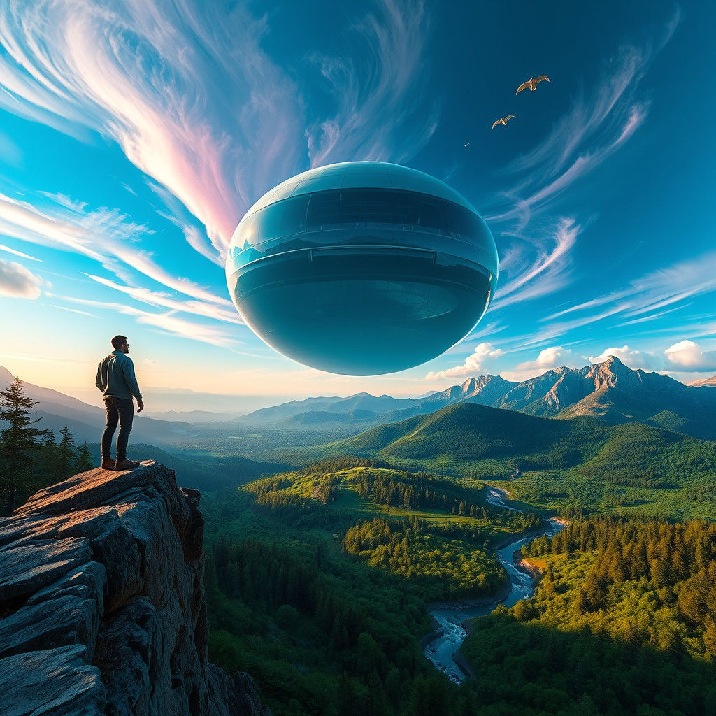 Hyper-Realistic Vista with Futuristic Circular Structure